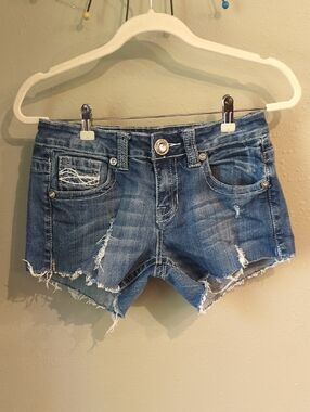 Western Festival Country Denim Cut Off Cowgirl Tuff Co Shorts Distressed Sz 28